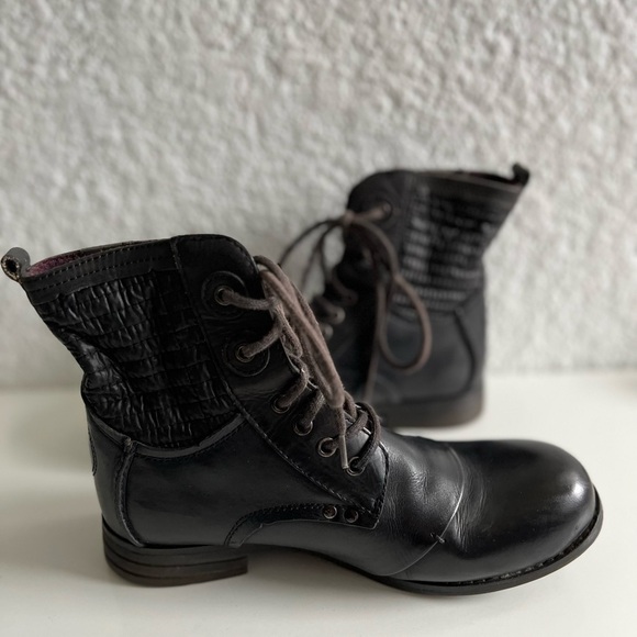 BUNKER Eur 38 Womens 7 Black Lace Up Leather Boots Purple Lining Grunge 90s Funk - Picture 12 of 12